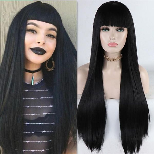 long straight synthetic hair lace front wig jet black wigs for women daily wear heat resistant with bangs
long straight synthetic hair lace front wig jet black wigs for women daily wear heat resistant with bangs