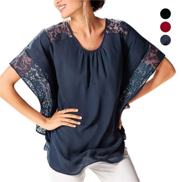 women's blouses & shirts summer women chiffon patchwork lace blouse solid batwing short sleeve casual loose, White
women's blouses & shirts summer women chiffon patchwork lace blouse solid batwing short sleeve casual loose, White