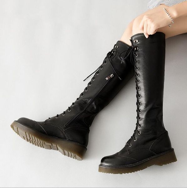 claasic pu+ genuine leather motorcycle women lace up knee high boots winter shoes, Black
claasic pu+ genuine leather motorcycle women lace up knee high boots winter shoes, Black