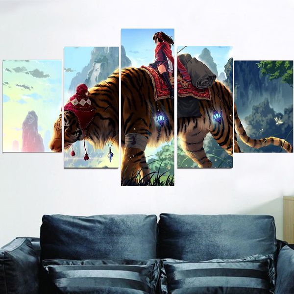 5pcs/set unframed girl riding a tiger anime hd print painting on canvas wall art for living room decor
5pcs/set unframed girl riding a tiger anime hd print painting on canvas wall art for living room decor