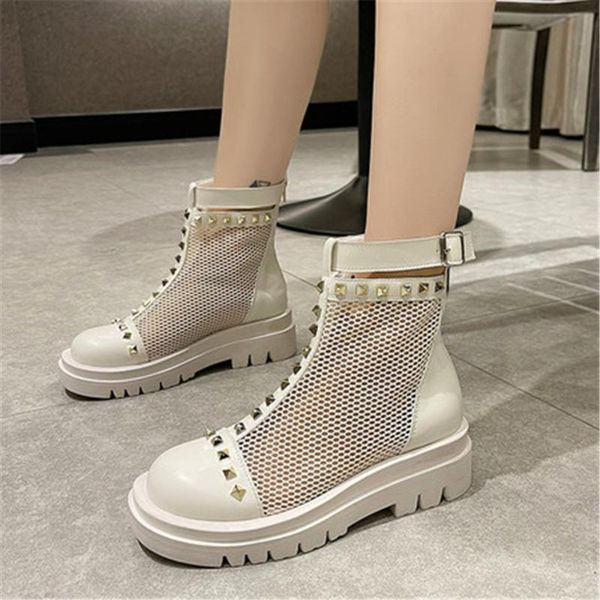 women rivets ankle boots mesh fashion breathable square toe back zip hollow out all-match shoes zapatos mujer eu 35-40, Black
women rivets ankle boots mesh fashion breathable square toe back zip hollow out all-match shoes zapatos mujer eu 35-40, Black