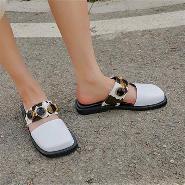 slippers large square toe metal decoration horse hair ladies white black middle strap summer casual
slippers large square toe metal decoration horse hair ladies white black middle strap summer casual