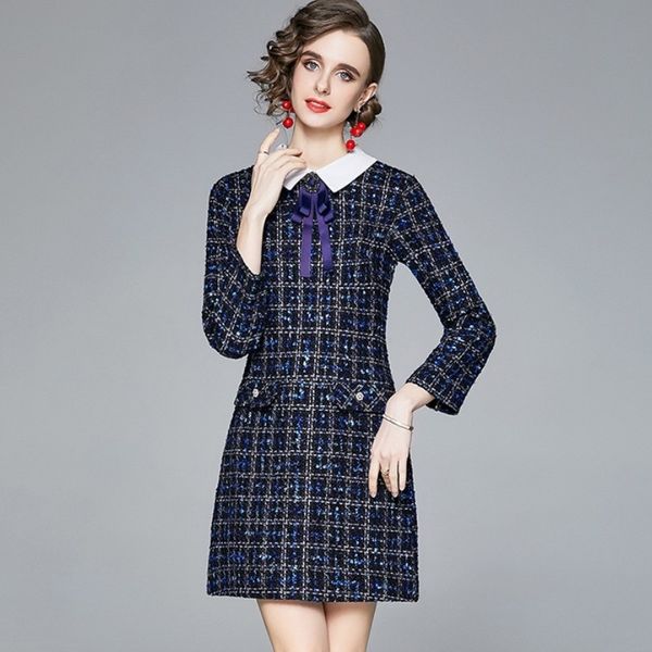 runway designers fashion turn down collar bowknot plaid tweed woolen dress autumn winter casual office ol dresses vestidos 210514, Black;gray
runway designers fashion turn down collar bowknot plaid tweed woolen dress autumn winter casual office ol dresses vestidos 210514, Black;gray