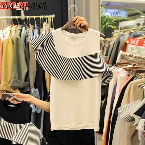 matakawa korea spring and summer ruffled shoulder tanks off-shoulder irregular camis round neck women's tank 210513, White 
matakawa korea spring and summer ruffled shoulder tanks off-shoulder irregular camis round neck women's tank 210513, White