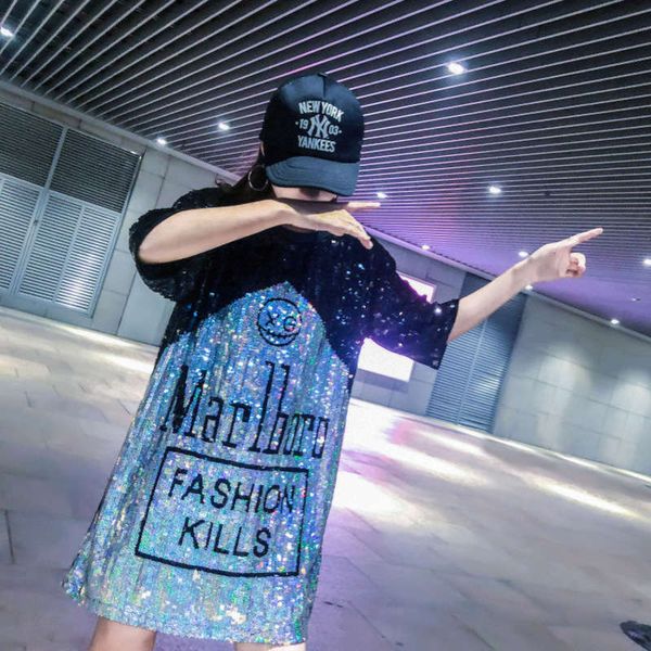 dresses stage dress casual women's summer personalized letter sequins versatile short sleeve t-shirt top, Black;gray
dresses stage dress casual women's summer personalized letter sequins versatile short sleeve t-shirt top, Black;gray