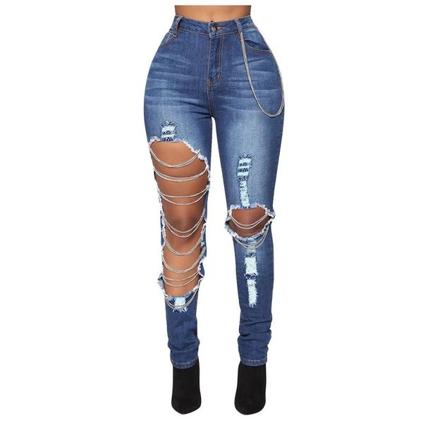 ripped jeans for women 2021 street style rise distressed trouser stretch skinny gradient chain hole denim pencil pants 4 women's, Blue
ripped jeans for women 2021 street style rise distressed trouser stretch skinny gradient chain hole denim pencil pants 4 women's, Blue