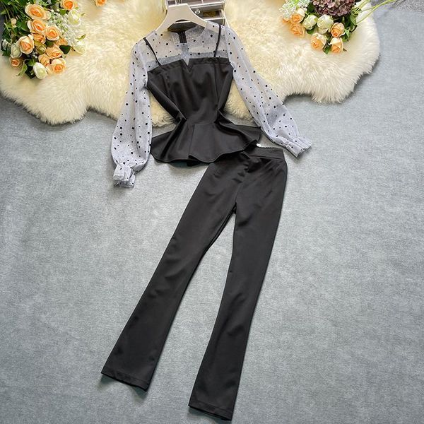 women's two piece pants amolapha women ol style 2pcs clothing set long sleeve mesh patchwork blouse+flare elegant fashion outfits, White
women's two piece pants amolapha women ol style 2pcs clothing set long sleeve mesh patchwork blouse+flare elegant fashion outfits, White