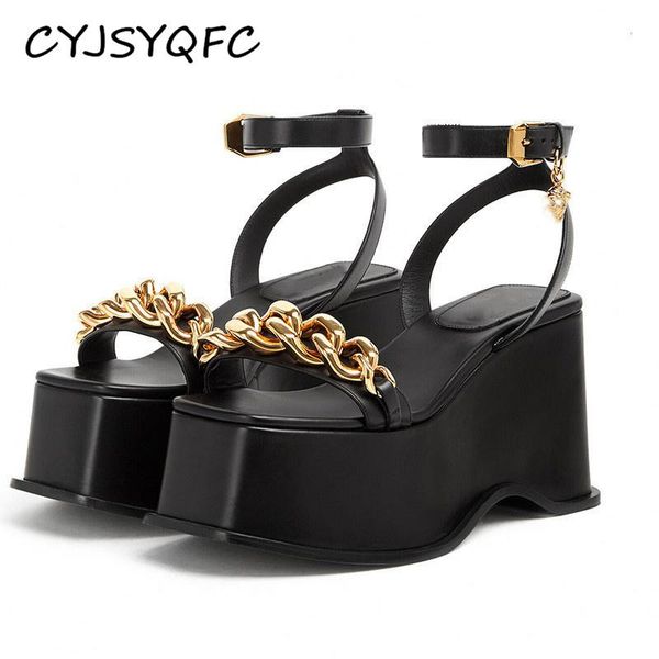 sandals cyjsyqfc metal chain decoration wedge platform women genuine leather ankle strap buckle square toe high heel lady shoes, Black
sandals cyjsyqfc metal chain decoration wedge platform women genuine leather ankle strap buckle square toe high heel lady shoes, Black