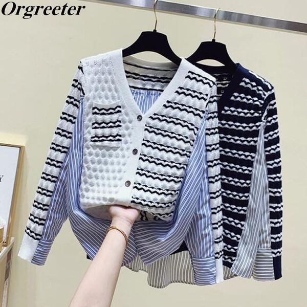 women's knits & tees stylish chic spliced knitted cardigan autumn 2021 v-neck loose single-breasted long sleeve sweater shirt blouse, White
women's knits & tees stylish chic spliced knitted cardigan autumn 2021 v-neck loose single-breasted long sleeve sweater shirt blouse, White