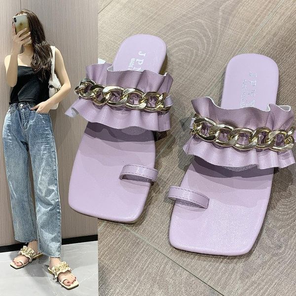 slippers korean ruffles flip flops femme metal chain clip toe women sandals summer beach shoes woman flat square slides 2021, Black
slippers korean ruffles flip flops femme metal chain clip toe women sandals summer beach shoes woman flat square slides 2021, Black