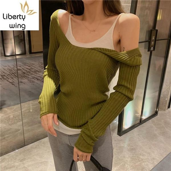 women's sweaters women autumn slash neck sweater backless off shoulder long sleeve knit casual fake two piece pullover knitwear, White;black
women's sweaters women autumn slash neck sweater backless off shoulder long sleeve knit casual fake two piece pullover knitwear, White;black