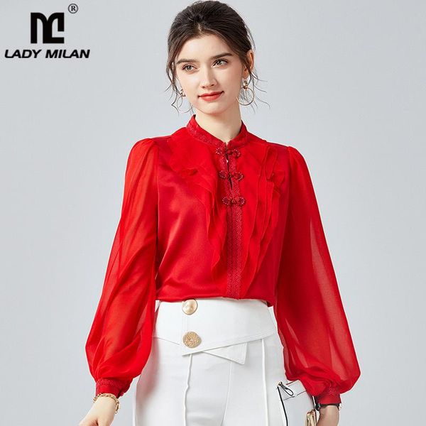 women's silk shirt 30% stand collar vintage buttons long sleeves ruffles fashion elegant blouse blouses & shirts, White
women's silk shirt 30% stand collar vintage buttons long sleeves ruffles fashion elegant blouse blouses & shirts, White