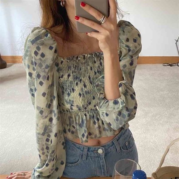 high waist elastic florals all match slim pleated puff sleeves summer gentle girls femme chiffon shirts 210525, White
high waist elastic florals all match slim pleated puff sleeves summer gentle girls femme chiffon shirts 210525, White
