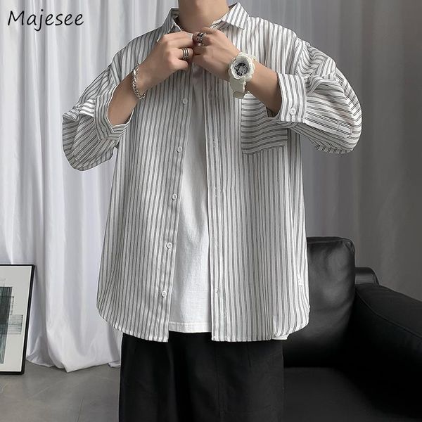 men's casual shirts striped men couples simple ins fashion turn-down collar retro business slim fit handsome social streetwear camisa, White;black
men's casual shirts striped men couples simple ins fashion turn-down collar retro business slim fit handsome social streetwear camisa, White;black