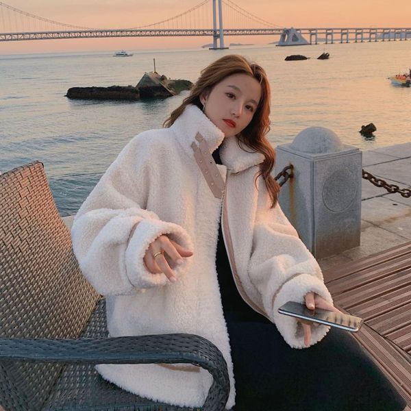 women's wool & blends winter coat woolen korean style loose thickened fur integrated lamb particle women, Black
women's wool & blends winter coat woolen korean style loose thickened fur integrated lamb particle women, Black