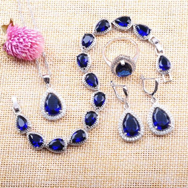 earrings & necklace silver color water drop jewelry sets women's blue cubic zirconia pendant rings bracelet russian style yz0105
earrings & necklace silver color water drop jewelry sets women's blue cubic zirconia pendant rings bracelet russian style yz0105