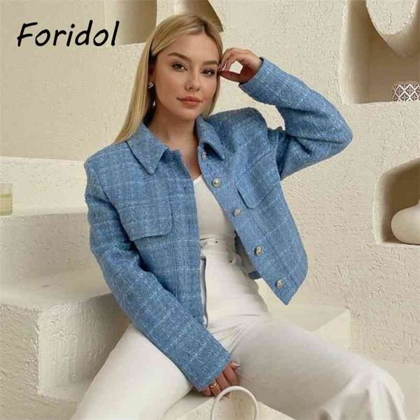 single button tweed knitted blazer coat women spring autumn high fashion streetwear short light blue 210427, Black;brown
single button tweed knitted blazer coat women spring autumn high fashion streetwear short light blue 210427, Black;brown
