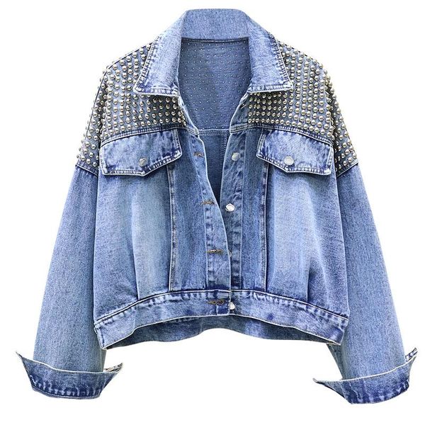 women's jackets vintage rivet cropped denim jacket female korean loose jeans women spring fashion coat 2021 autumn chaqueta mujer, Black;brown
women's jackets vintage rivet cropped denim jacket female korean loose jeans women spring fashion coat 2021 autumn chaqueta mujer, Black;brown