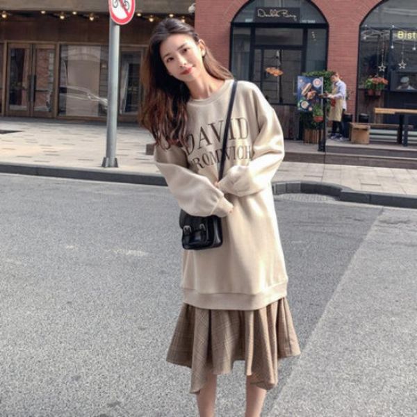 maternity clothes mock two-piece hoodie dress brushed and thick ins mid-length women's korean-style winter on wome dresses, White
maternity clothes mock two-piece hoodie dress brushed and thick ins mid-length women's korean-style winter on wome dresses, White