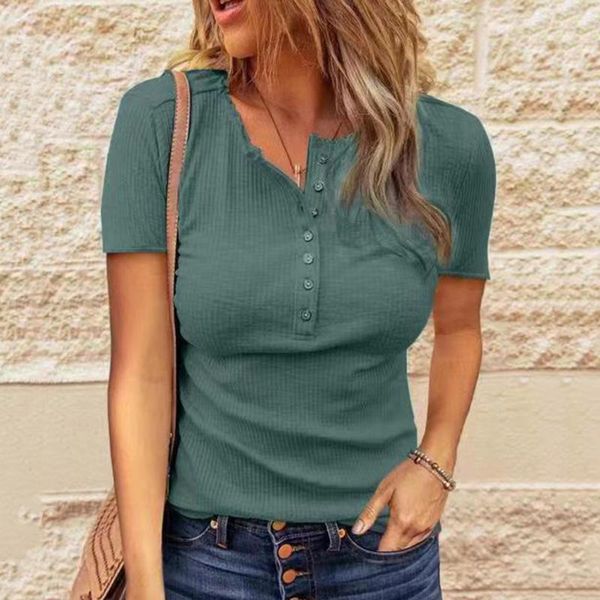 women's t-shirt buttons tshirts camisetas de mujer summer solid color short-sleeved thread knit slim casual koszulka damska, White
women's t-shirt buttons tshirts camisetas de mujer summer solid color short-sleeved thread knit slim casual koszulka damska, White