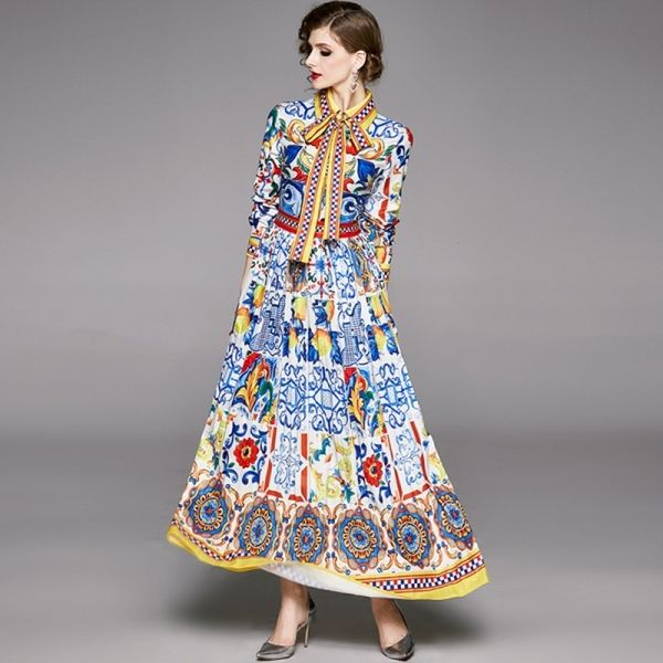 runway designer pleated maxi dresses women blue and white porcelain print bow neck vintage floor length long party dress 210514, Black;gray
runway designer pleated maxi dresses women blue and white porcelain print bow neck vintage floor length long party dress 210514, Black;gray