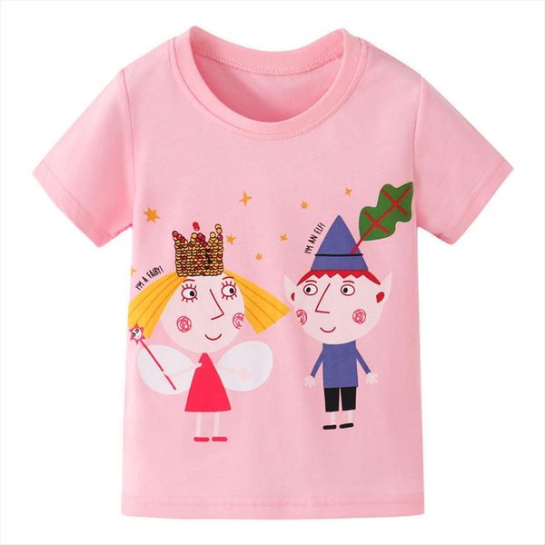 summer children cartoon ben and holly print short sleeve t shirt girls casual school clothing, Blue
