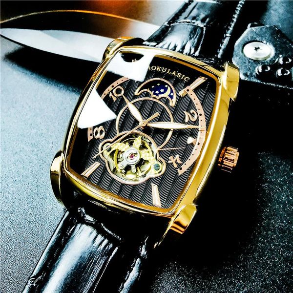 wristwatches aokulasic rectangle tourbillon mechanical watches moon phase automatic watch men luminous brand leather relojes para hombre, Slivery;brown
wristwatches aokulasic rectangle tourbillon mechanical watches moon phase automatic watch men luminous brand leather relojes para hombre, Slivery;brown