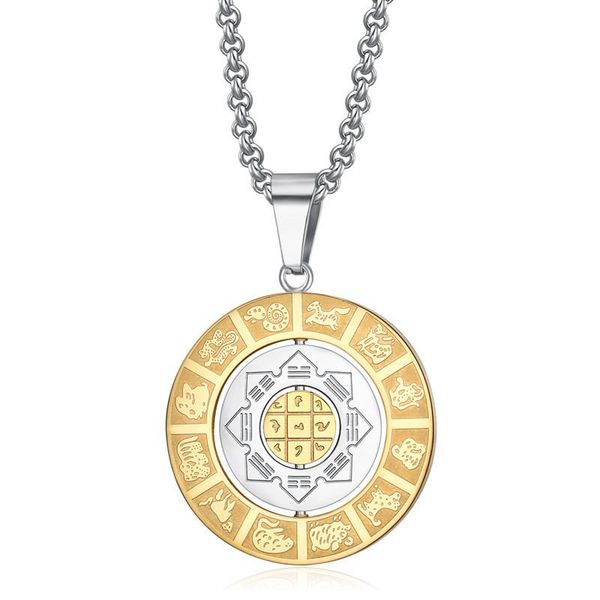 pendant necklaces rotate the chinese zodiac signs stainless steel men pendants for boyfriend male jewelry creativity gift wholesale, Silver 
pendant necklaces rotate the chinese zodiac signs stainless steel men pendants for boyfriend male jewelry creativity gift wholesale, Silver