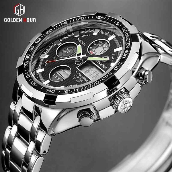goldenhour luxury brand waterproof military sport watches men silver steel digital quartz analog watch clock relogios masculinos 210804, Slivery;brown
goldenhour luxury brand waterproof military sport watches men silver steel digital quartz analog watch clock relogios masculinos 210804, Slivery;brown