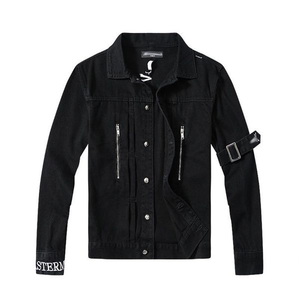 men's jackets brand mmd black coat decorative zipper embroidered denim jacket clothing slim fit, Black;brown
men's jackets brand mmd black coat decorative zipper embroidered denim jacket clothing slim fit, Black;brown