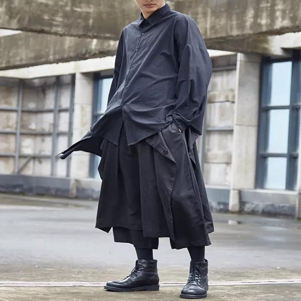 men's pants fake two-piece casual wide leg japanese original large size design pleated dark loose crotch octuple, Black
men's pants fake two-piece casual wide leg japanese original large size design pleated dark loose crotch octuple, Black