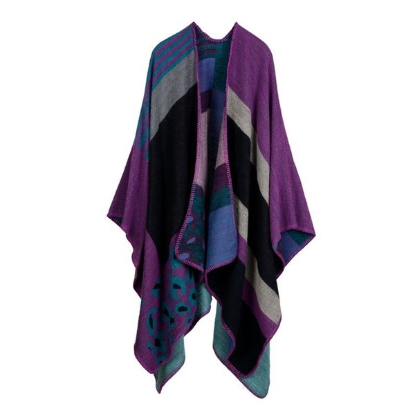 european and american street sale faux cashmere split fork thick autumn winter shawl cape computer knitted 210427, White;black
european and american street sale faux cashmere split fork thick autumn winter shawl cape computer knitted 210427, White;black