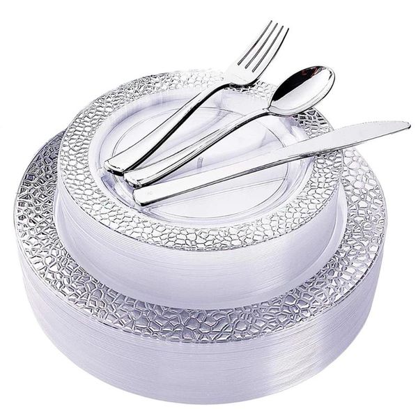 disposable dinnerware 50 tableware 7.5 inch and 10.25 silver lace plastic plate silverware sedding birthday party decoration
disposable dinnerware 50 tableware 7.5 inch and 10.25 silver lace plastic plate silverware sedding birthday party decoration