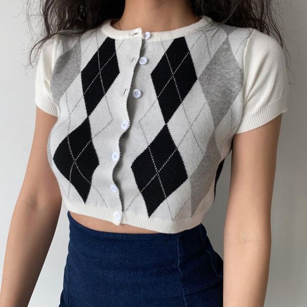 women's knits & tees tvvovvin crew neck short sleeve slim knitted sweater korean fashion argyle pattern contrast open navel cardigan 7, White
women's knits & tees tvvovvin crew neck short sleeve slim knitted sweater korean fashion argyle pattern contrast open navel cardigan 7, White