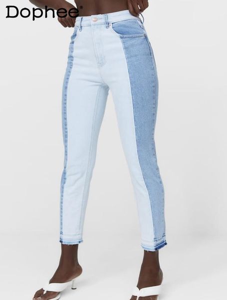 women's jeans streetwear color contrast patchwork skinny women high waist slimming stretch slim cropped denim pants 2021 summer clothin, Blue
women's jeans streetwear color contrast patchwork skinny women high waist slimming stretch slim cropped denim pants 2021 summer clothin, Blue