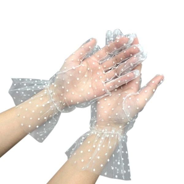women short mesh tulle lace ruffled gloves vintage polka dot sunscreen mittens r2le five fingers, Blue;gray
women short mesh tulle lace ruffled gloves vintage polka dot sunscreen mittens r2le five fingers, Blue;gray