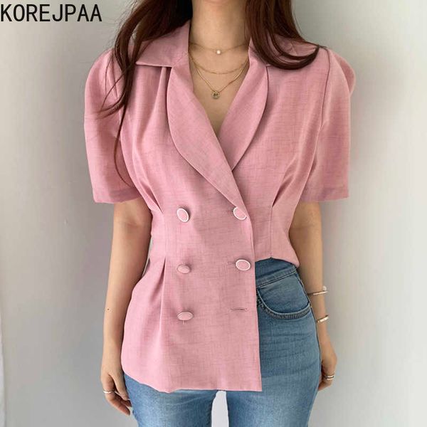korejpaa women jacket summer korean chic retro temperament lapel pleated slimming double-breasted short-sleeved blazers 210526, Black;brown
korejpaa women jacket summer korean chic retro temperament lapel pleated slimming double-breasted short-sleeved blazers 210526, Black;brown