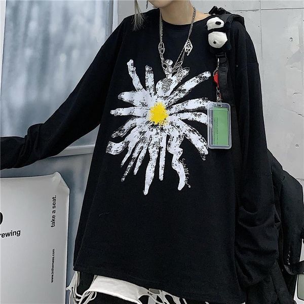 women's t-shirt nicemix 2021 spring harajuku retro style daisy print long-sleeved women, White
women's t-shirt nicemix 2021 spring harajuku retro style daisy print long-sleeved women, White