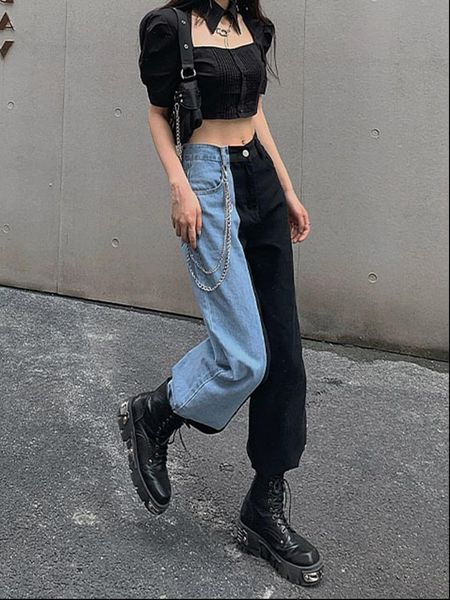 high waist pants patchwork women jeans baggy bananas clothing undefined trousers, Blue
high waist pants patchwork women jeans baggy bananas clothing undefined trousers, Blue