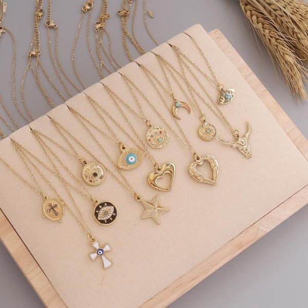 chokers trendy stainless steel evil eye cross moon cow shape pendant necklace for women men statement necklaces 2021 neck accessories, Golden;silver
chokers trendy stainless steel evil eye cross moon cow shape pendant necklace for women men statement necklaces 2021 neck accessories, Golden;silver