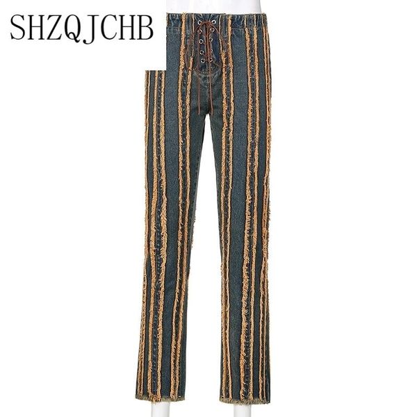 women vintage patchwork straight pants with tassel ladies mid waist drawstring jeans female stripe trousers women's, Blue
women vintage patchwork straight pants with tassel ladies mid waist drawstring jeans female stripe trousers women's, Blue