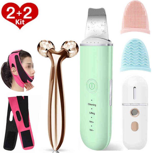 face care devices massager ultrasonic skin scrubber 3d roller 2+2 kit cleaner pore vibrators 220211
face care devices massager ultrasonic skin scrubber 3d roller 2+2 kit cleaner pore vibrators 220211