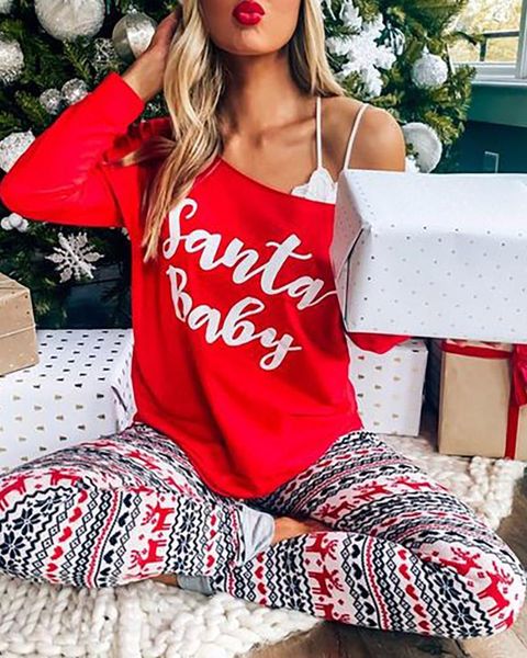 women's two piece pants autumn style jacket trouser suit fashion home furnishing christmas letter print long sleeve pajamas set, White
women's two piece pants autumn style jacket trouser suit fashion home furnishing christmas letter print long sleeve pajamas set, White