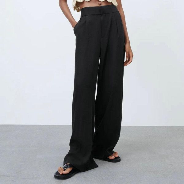 women's pants & capris 2021 spring autumn women elegant elastic high waist wide leg loose beige black ladies street long trousers, Black;white
women's pants & capris 2021 spring autumn women elegant elastic high waist wide leg loose beige black ladies street long trousers, Black;white