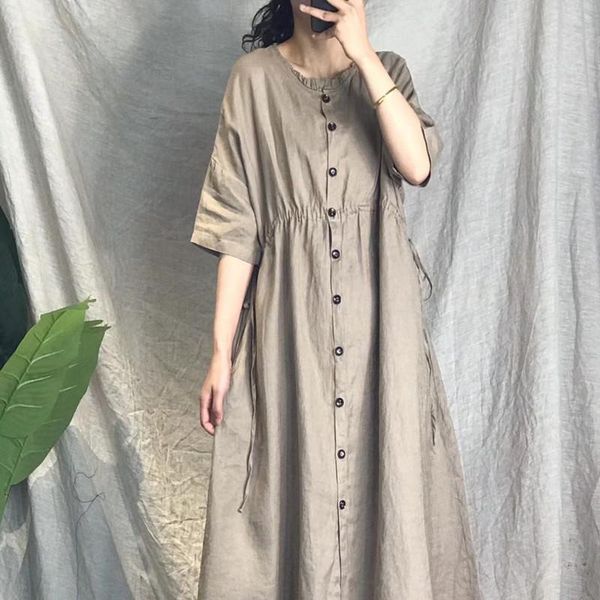 casual dresses women solid shirt loose button o neck collar half sleeve robes pockets 2021 summer autumn vintage vestidos, Black;gray
casual dresses women solid shirt loose button o neck collar half sleeve robes pockets 2021 summer autumn vintage vestidos, Black;gray