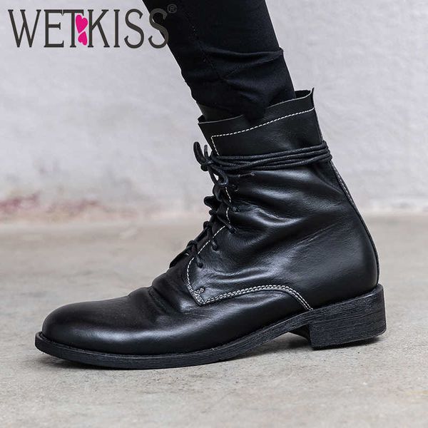 wetkiss low heels boots women cow leather ankle booties pleated lace up shoes female round toe shoes ladies winter 210630, Black
wetkiss low heels boots women cow leather ankle booties pleated lace up shoes female round toe shoes ladies winter 210630, Black
