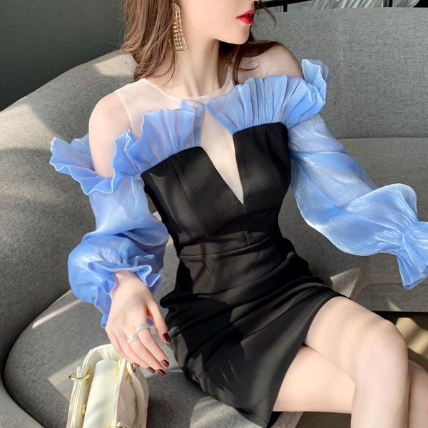 autumn and winter wear european american women's one-neck ruffled slim dress casual dresses, Black;gray
autumn and winter wear european american women's one-neck ruffled slim dress casual dresses, Black;gray