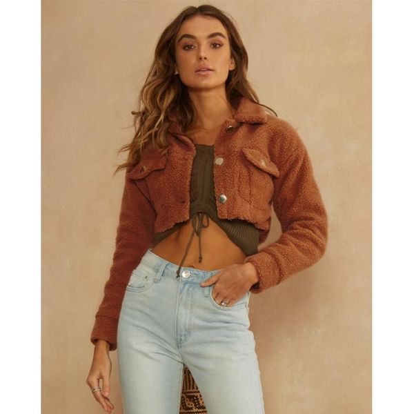 autumn winter temperament lapel retro lamb wool solid color single row metal button jacket short coat women clothing women's jackets, Black;brown
autumn winter temperament lapel retro lamb wool solid color single row metal button jacket short coat women clothing women's jackets, Black;brown