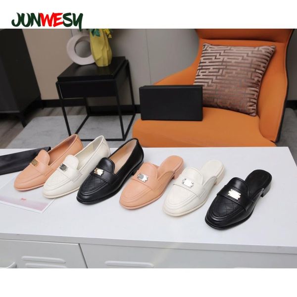 luxury women's leather slippers designer shoes, Black