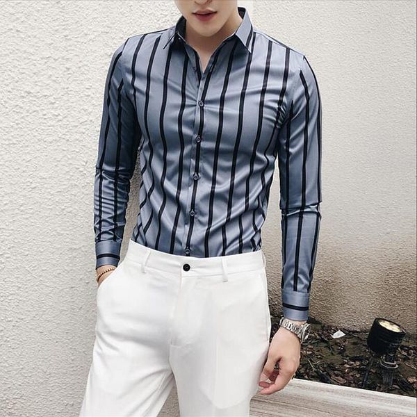 men's casual shirts luxury social shirt slim fit striped long sleeve formal dress men male clothing camisa, White;black
men's casual shirts luxury social shirt slim fit striped long sleeve formal dress men male clothing camisa, White;black